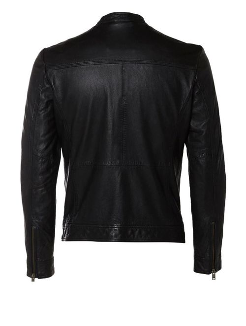 Absolute Leather Men's Sparta Black Classic Genuine Lambskin Leather Jacket