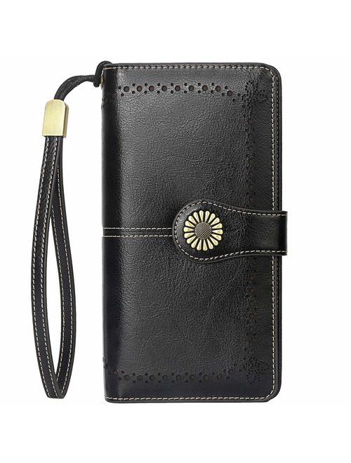 Lavemi Womens Large Capacity RFID Blocking Leather Wristlet Clutch Wallets Card Holder
