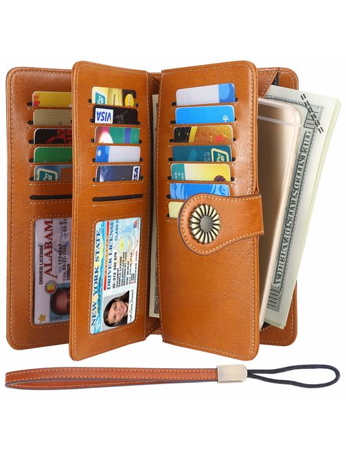 Lavemi RFID Blocking Large Capacity Luxury Leather Clutch Wallets Credit Card Holder Wristlet for Women 