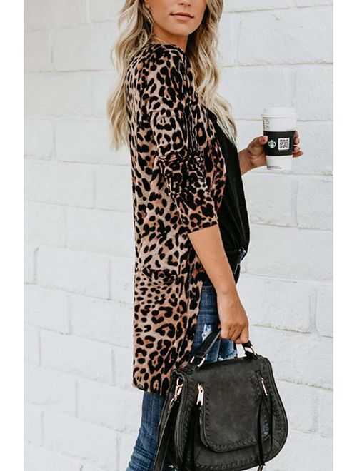 Women's Leopard Printed Cardigans Shirt Lightweight Button Down Cardigans Coat W Pockets(S-2XL)