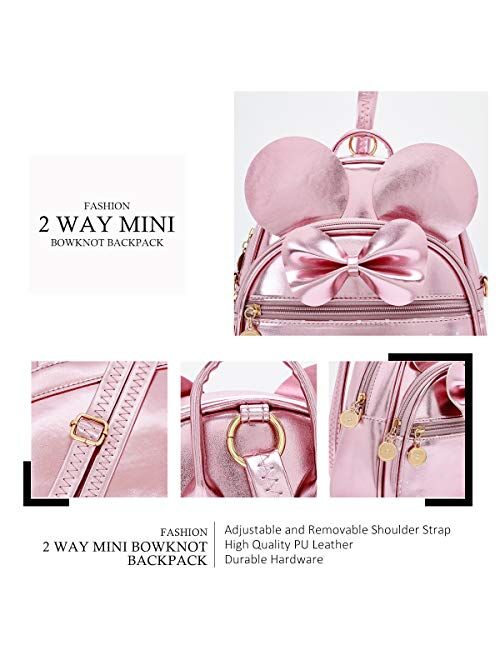 Girls Bowknot Polka Dot Cute Mini Backpack Small Daypacks Convertible Shoulder Bag Purse for Women