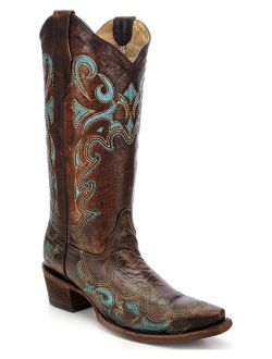 CORRAL Womens Brown/Turquoise Side Embroidery, Size: 9, Width: M (L5193-LD-M-9)