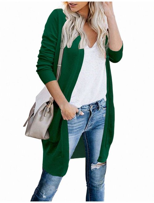 FOLUNSI Women's Cardigan Open Front Long Knited Sweaters with Pockets