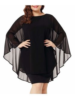 Urchics Womens Casual Chiffon Overlay Plus Size Cocktail Party Knee Length Dress