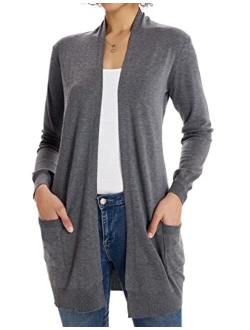 Women Open Front Cardigan Sweaters Pockets Long Sleeve Shrugs