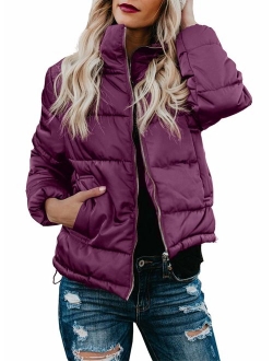 Womens Winter Fashion Zip Up Quilted Jacket Coat Outerwear (S-XXL,No Hooded)