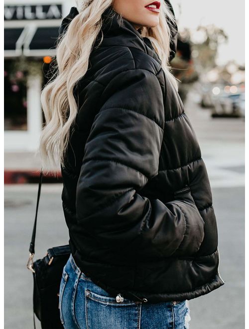 Dokotoo Womens Winter Fashion Zip Up Quilted Jacket Coat Outerwear (S-XXL,No Hooded)