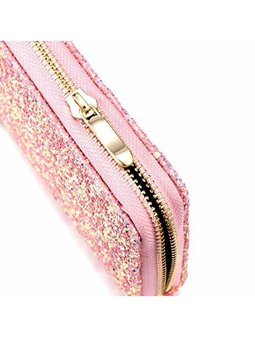 Glitter Wallet for Women Shiny Handbag Long Purse Elegant Clutch, Ladies Card Holder