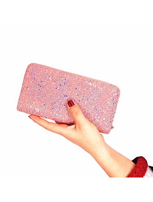 Glitter Wallet for Women Shiny Handbag Long Purse Elegant Clutch, Ladies Card Holder