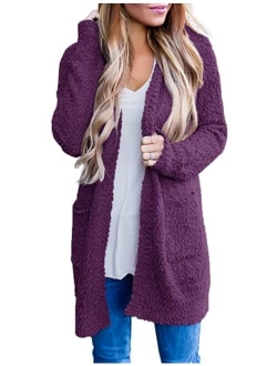 Women's Casual Long Sleeve Open Front Soft Chunky Knit Sweater Cardigan Outerwear with Pockets