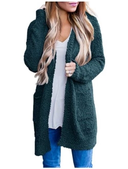 Women's Casual Long Sleeve Open Front Soft Chunky Knit Sweater Cardigan Outerwear with Pockets