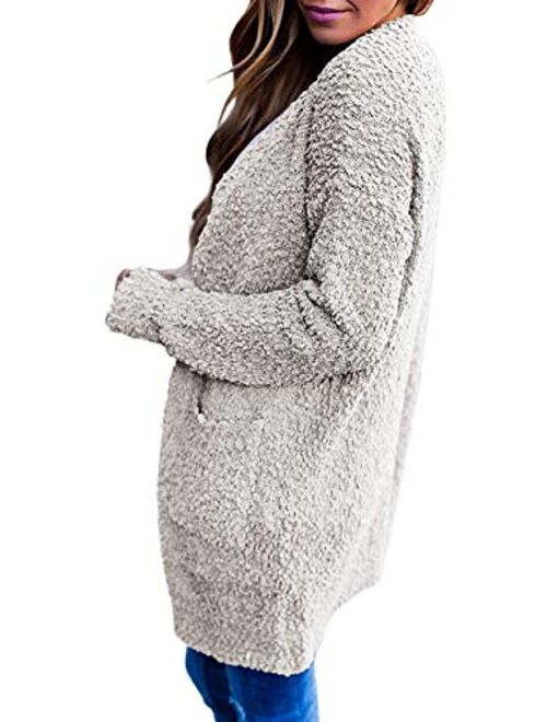 ZESICA Women's Casual Long Sleeve Open Front Soft Chunky Knit Sweater Cardigan Outerwear with Pockets