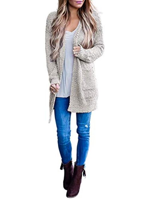 ZESICA Women's Casual Long Sleeve Open Front Soft Chunky Knit Sweater Cardigan Outerwear with Pockets