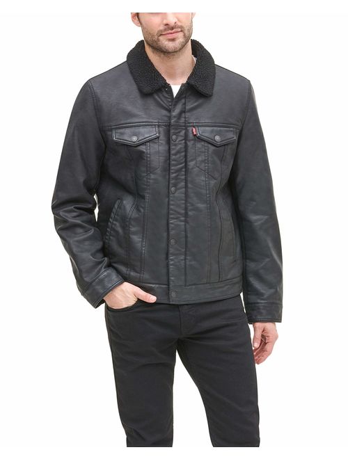Levi's Men's Faux Leather Sherpa Lined Trucker Jacket (Regular and Big and Tall Sizes)