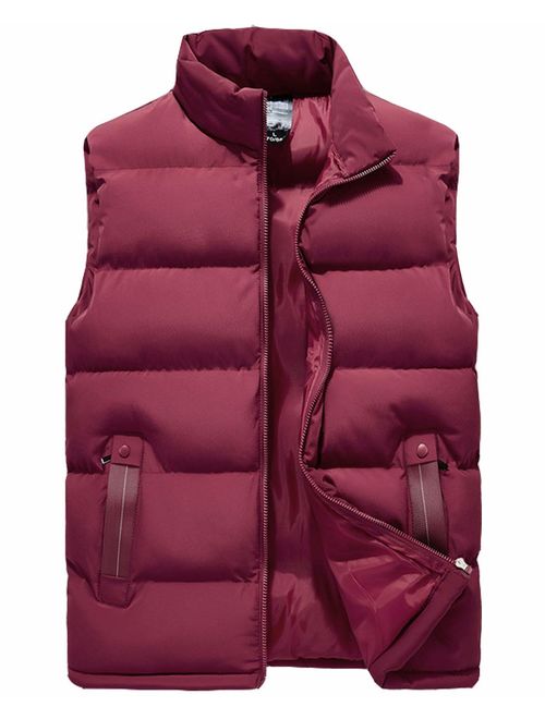 Vcansion Mens Outdoor Casual Stand Collar Padded Vest Coats