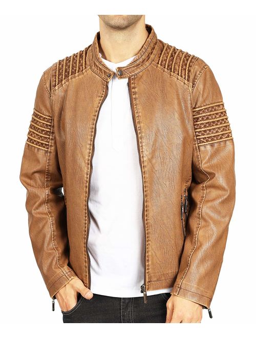 Men's Stand Collar Faux Leather Jacket Pu Vintage Motorcycle Winter Jackets
