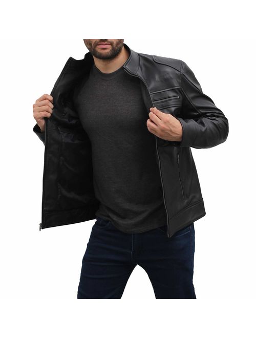 Mens Leather Jacket - Black Real Lambskin Leather Jackets for Mens