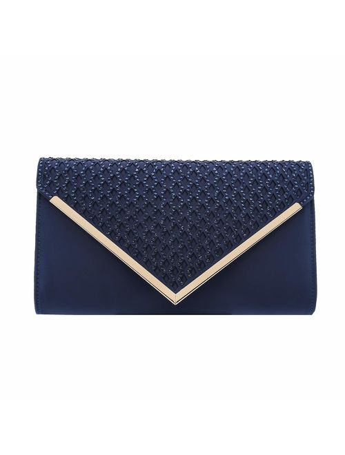 Charming Tailor Elegant Satin Clutch Shimmering Rhinestones Laser-cut Flap Prom Purse