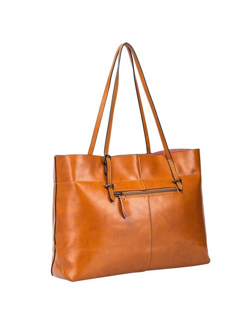 S-ZONE Women's Vintage Genuine Leather Tote Shoulder Bag Handbag Upgraded Version