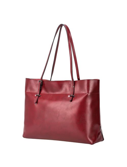 S-ZONE Women's Vintage Genuine Leather Tote Shoulder Bag Handbag Upgraded Version