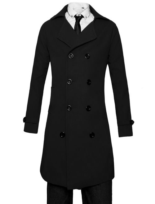 Lende Men Trench Coat Winter Long Jacket Double Breasted Overcoat