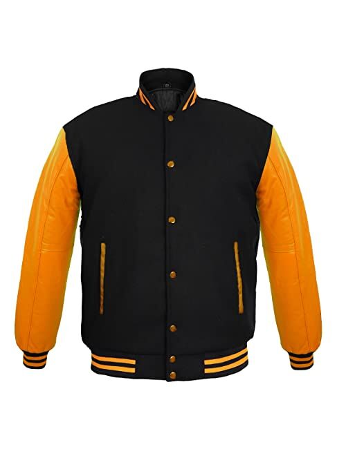 Men's Varsity Jacket Genuine Leather Sleeve and Wool Blend Letterman Boys College Varsity Jackets XXS-5XL