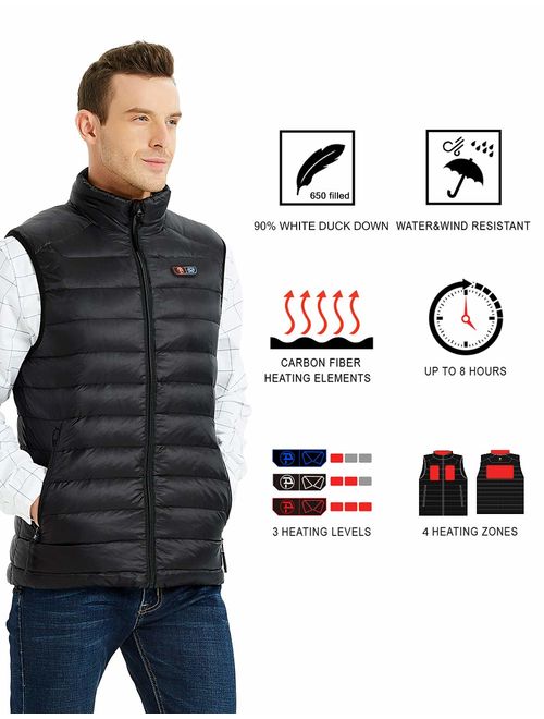 PTAHDUS Men's 90% Down Heated Vest, Lightweight with Neck Warmer, with Battery Pack