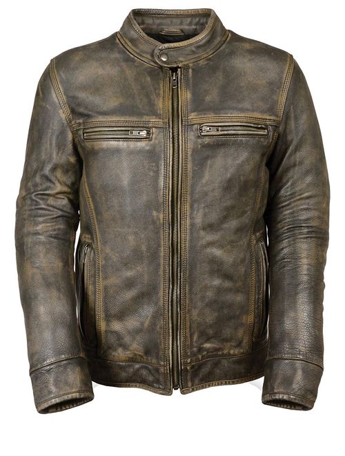 Milwaukee Leather Big Mens Distressed Brown Motorcycle Jacket-Vents