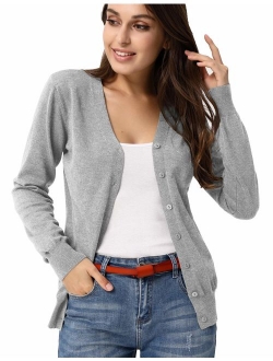 Women's Long Sleeve Button Down Classic Sweater Knit Cardigan
