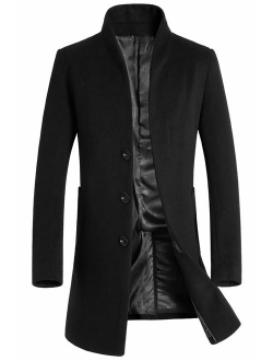 Men's Mid-Length Single Breasted Wool Blend Top Coat