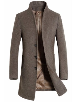 Men's Mid-Length Single Breasted Wool Blend Top Coat