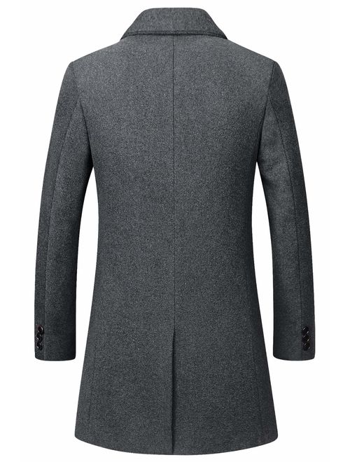 chouyatou Men's Mid-Length Single Breasted Wool Blend Top Coat