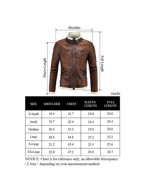 AOWOFS Men's Faux Leather Jacket Brown Motorcycle Bomber Shearling Suede Stand Collar