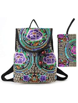 Embroidery Backpack Purse for Women Vintage Handbag Small Drawstring Casual Travel Shoulder Bag Daypack...
