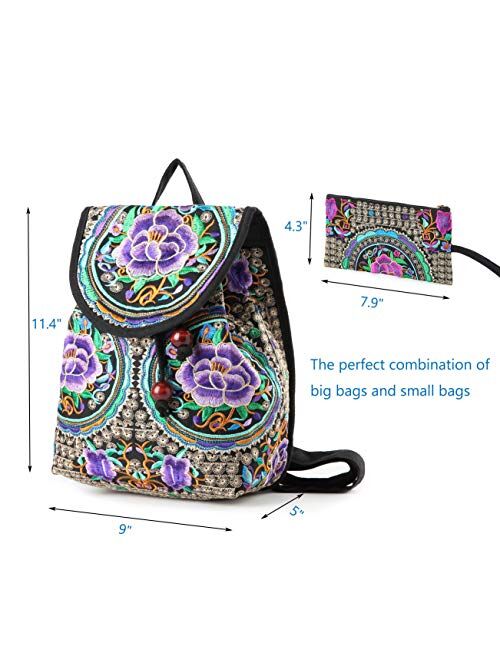 Embroidery Backpack Purse for Women Vintage Handbag Small Drawstring Casual Travel Shoulder Bag Daypack...