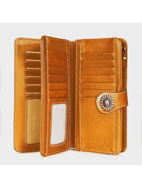 UMODE Vintage Style Genuine Leather Large Capacity RFID Wallet Organizer for Women 