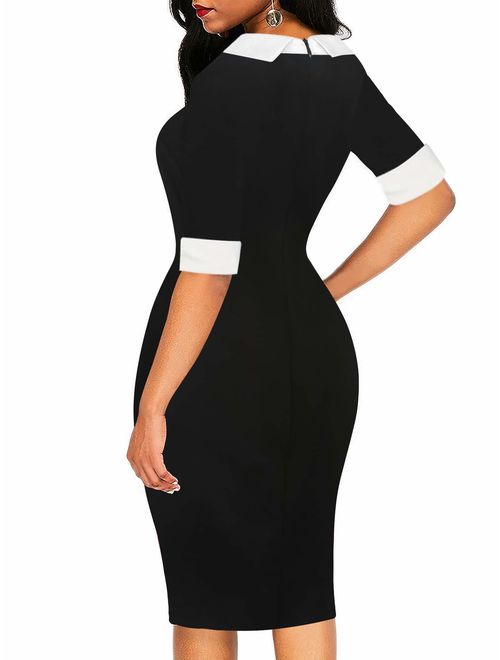 oxiuly Women's Retro Bodycon Knee-Length Formal Office Dresses Pencil Dress OX276