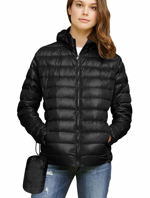 Lock and Love Women's Ultra Light Weight Packable Down Jacket with Removable Hoodie