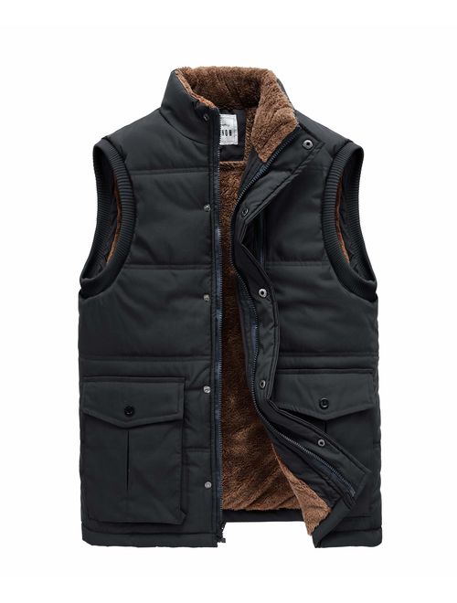 RongYue Men's Winter Warm Puffer Vest Quilted Padded Fur Lined Sleeveless Jacket