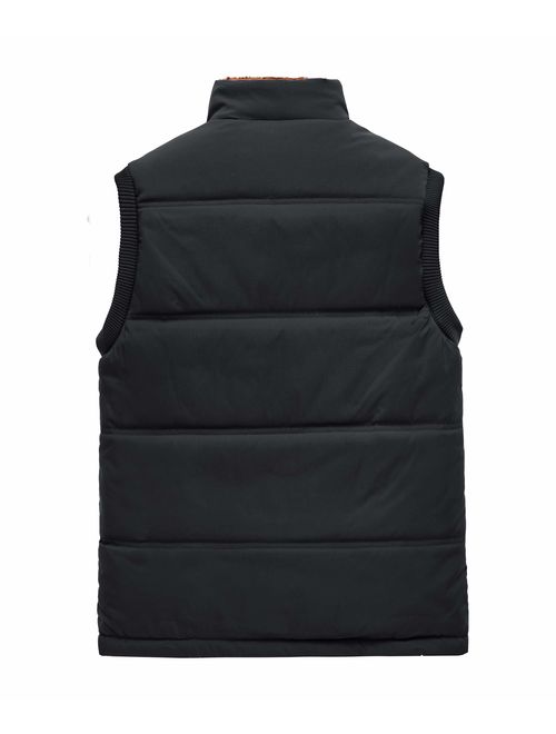 RongYue Men's Winter Warm Puffer Vest Quilted Padded Fur Lined Sleeveless Jacket