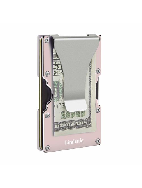 Lindenle Womens Minimalist Slim Wallet RFID Blocking Aluminum Card Holder Money Clip