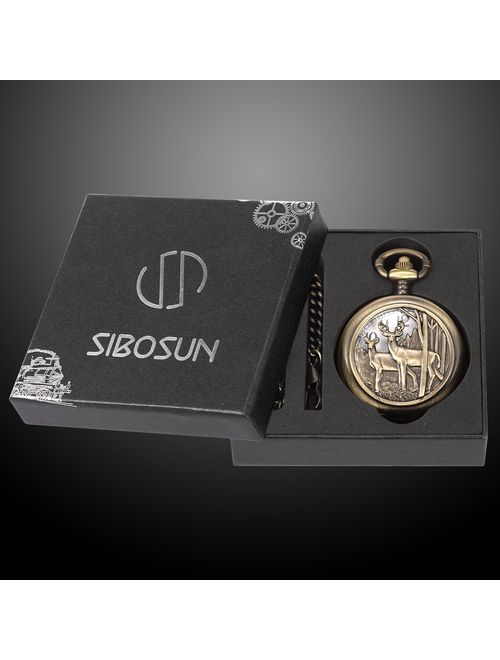 SIBOSUN Personalized Pocket Watch Engraved Back Case Gift Birthday Men to My Son Deer Reindeer Quartz