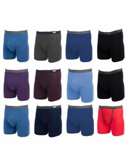 (12 Pack Mens Underwear Cotton Boxer Briefs with Fly Soft Comfortable Tag Free Blue