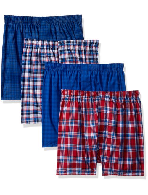 Hanes Men's Solid Relaxed Fit 4-Pack Comfortblend Woven Boxers with Freshiq