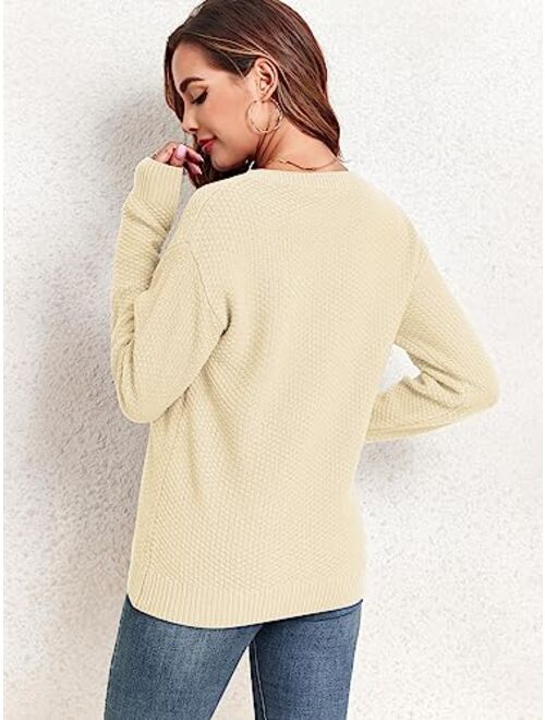 ZAFUL Women's Casual Loose Knitted Sweater Lantern Sleeve Crewneck Fashion Pullover Sweater Tops
