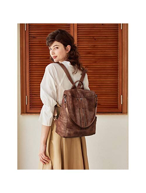 BROMEN Women Backpack Purse Leather Anti-theft Travel Backpack Fashion Shoulder Handbag