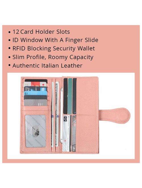 Women's RFID Leather Wallet- Slim Italian Leather Clutch Ladies Purse