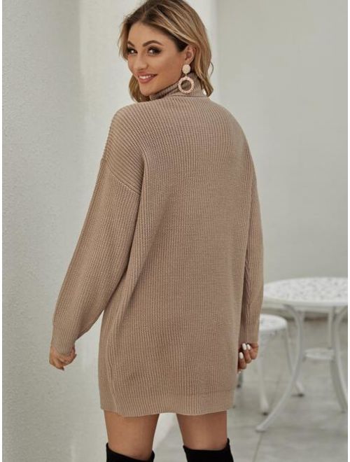 Shein Drop Shoulder Turtleneck Sweater Dress Without Belt