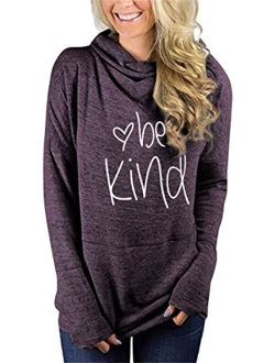 Unidear Womens Casual Long Sleeve Cozy High Neck Solid Sweatshirt with Pocket