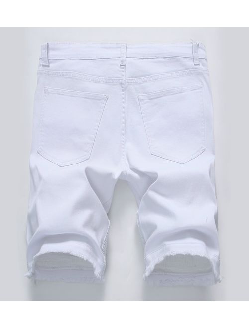 Enrica Men's Ripped Distressed Slim Fit Holes Denim Shorts